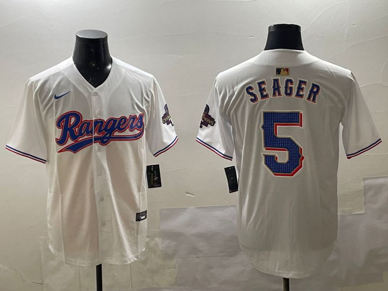 Men Texas Rangers #5 Seager White Gold Game 2025 Nike MLB Jersey style 5->texas rangers->MLB Jersey